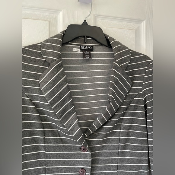 Soho Apparel Ltd. Grey & White Striped Blazer - Picture 3 of 5